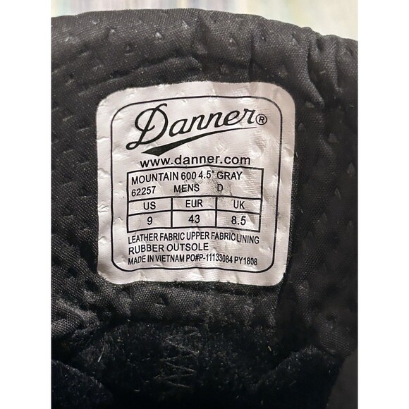 Danner Mountain 600 Hiking Boots Mens Size 9 Gray Waterproof Rugged - Picture 6 of 10